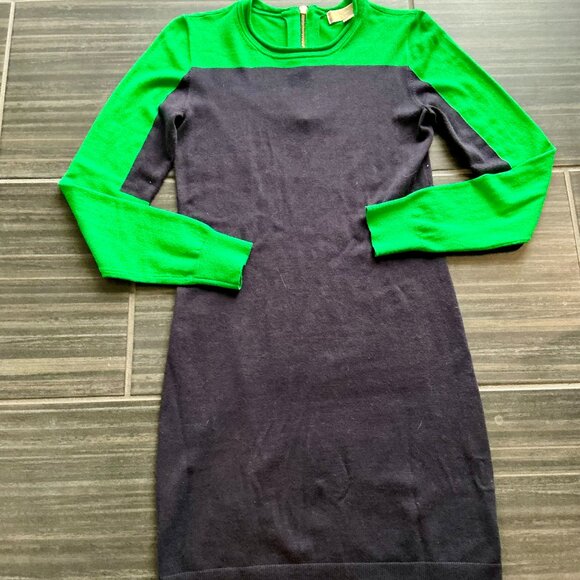 Michael Kors chic Knit navy/green sweater dress with gold zipper size x/s - Picture 9 of 9
